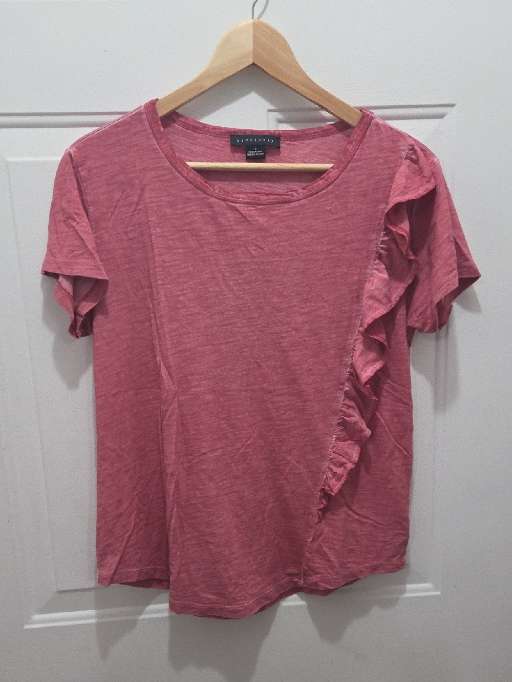 Sanctuary Rose-Pink Distressed Short Sleeve Ruffle Tee S